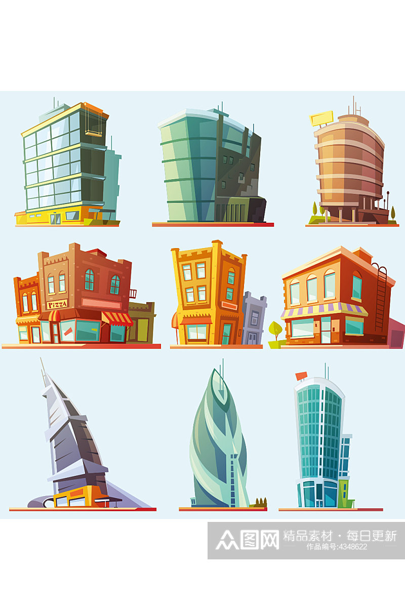 矢量卡通建筑高楼城市元素设计素材