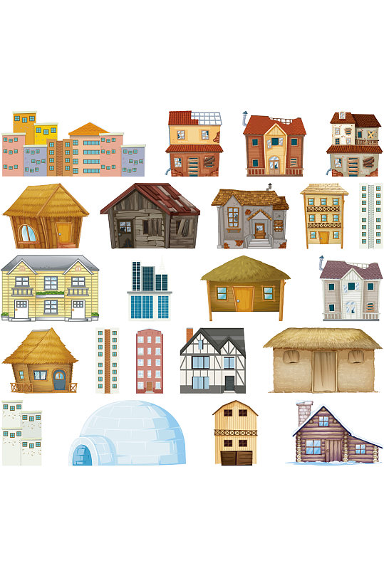卡通矢量房屋建筑城市高楼元素设计