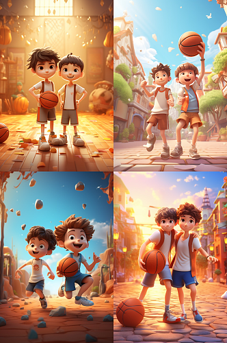 3D卡通儿童打篮球背景