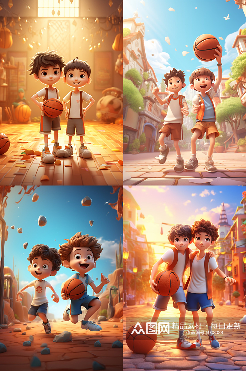 3D卡通儿童打篮球背景素材