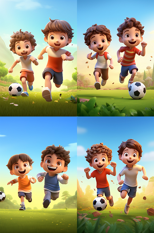 3D儿童踢足球场景