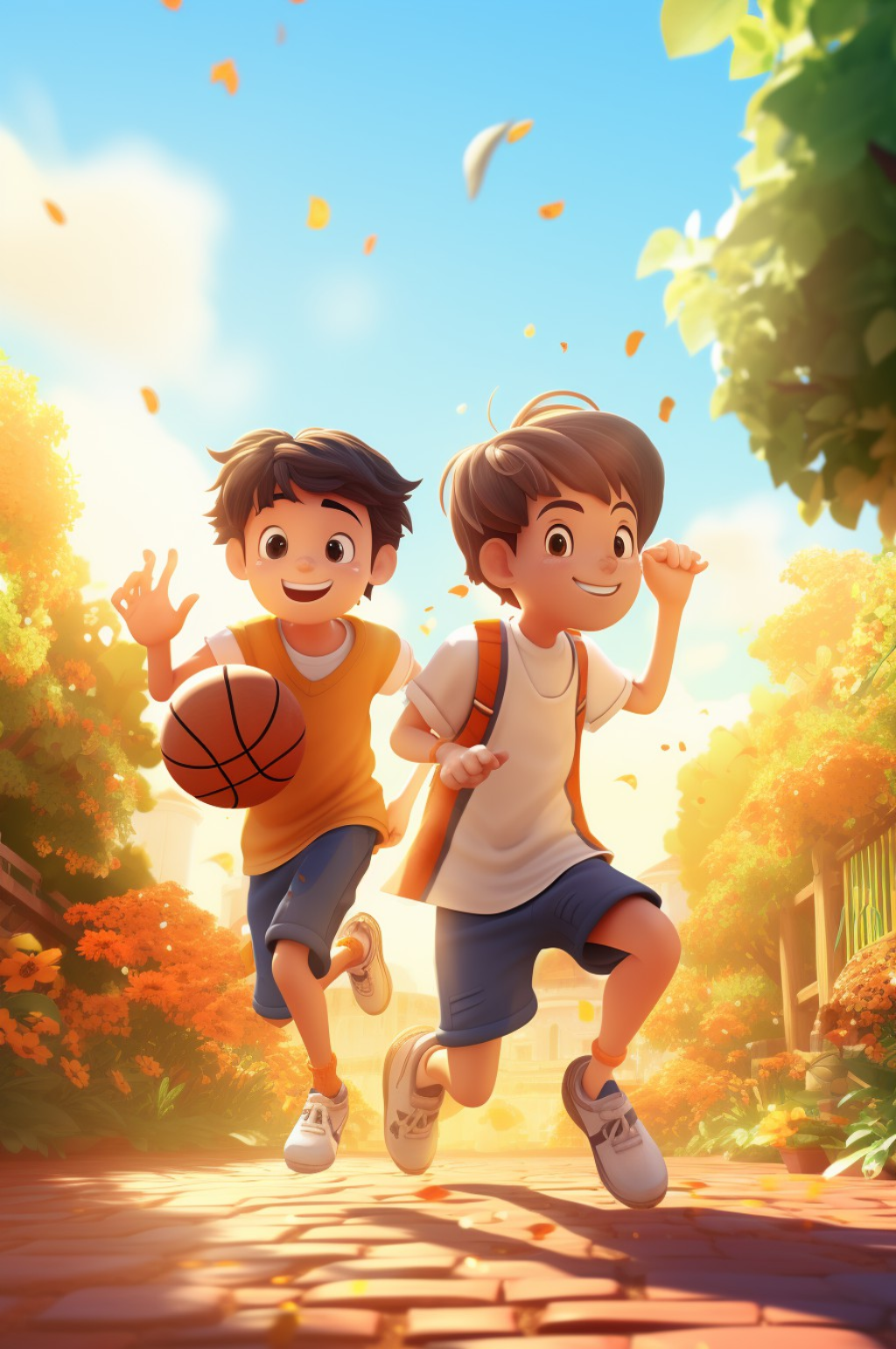 插画男孩打篮球玩耍素材