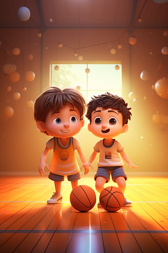 插画房间内打篮球的男孩