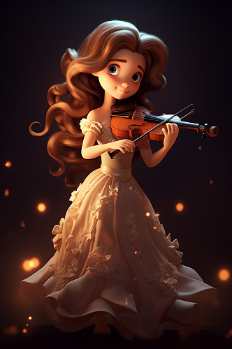 插画拉手提琴的女孩