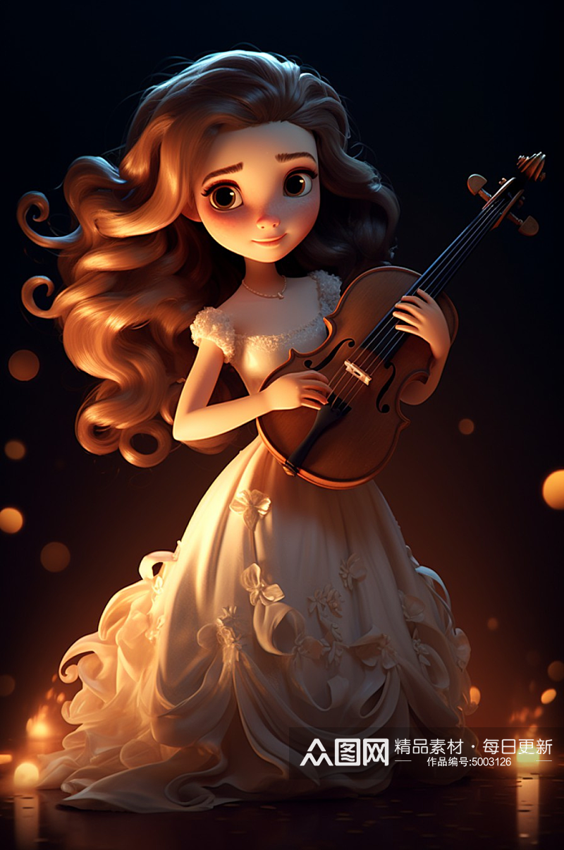 插画拉手提琴的小公主素材