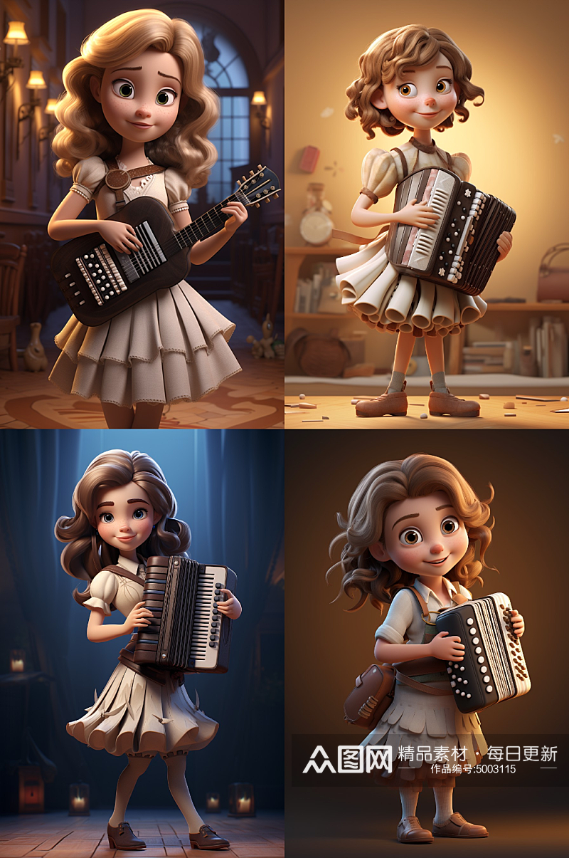 插画表演风琴乐器的女孩素材