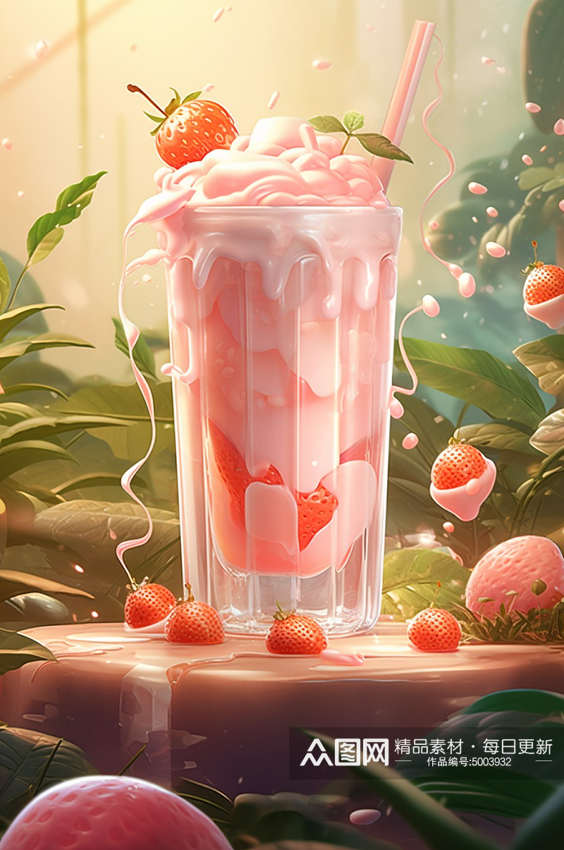 唯美草莓水果奶昔饮料素材