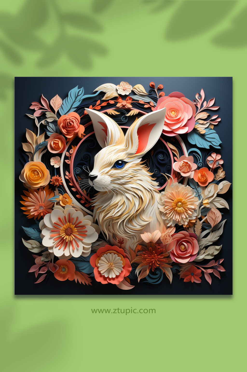 剪紙風(fēng)立體兔子背景素材