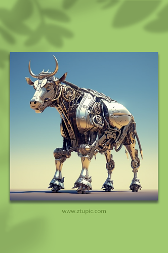 AI数字艺术机械牛动物形象