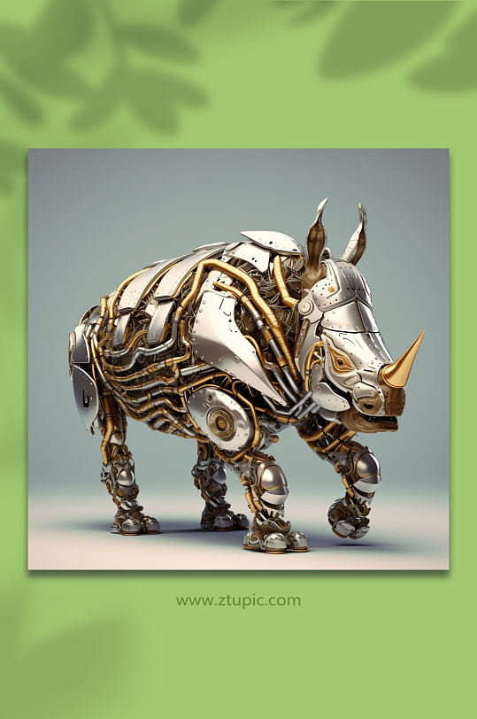 AI数字艺术机械犀牛动物形象