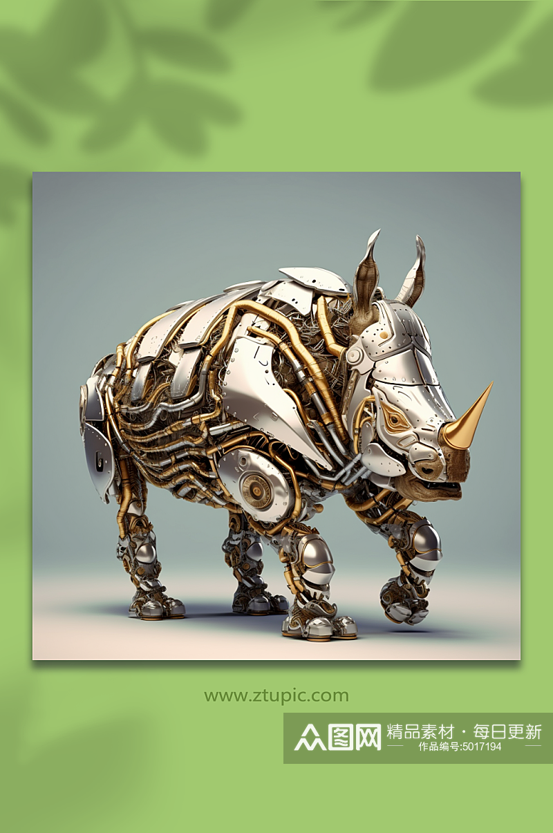 AI数字艺术机械犀牛动物形象素材