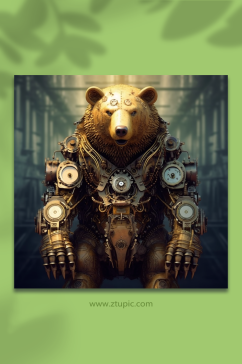 AI数字艺术机械熊动物形象