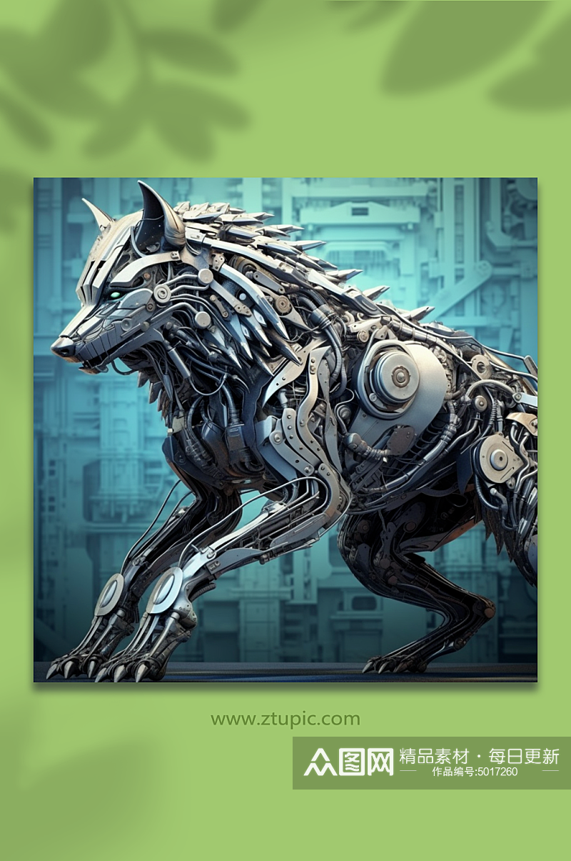 AI数字艺术机械狼动物形象素材