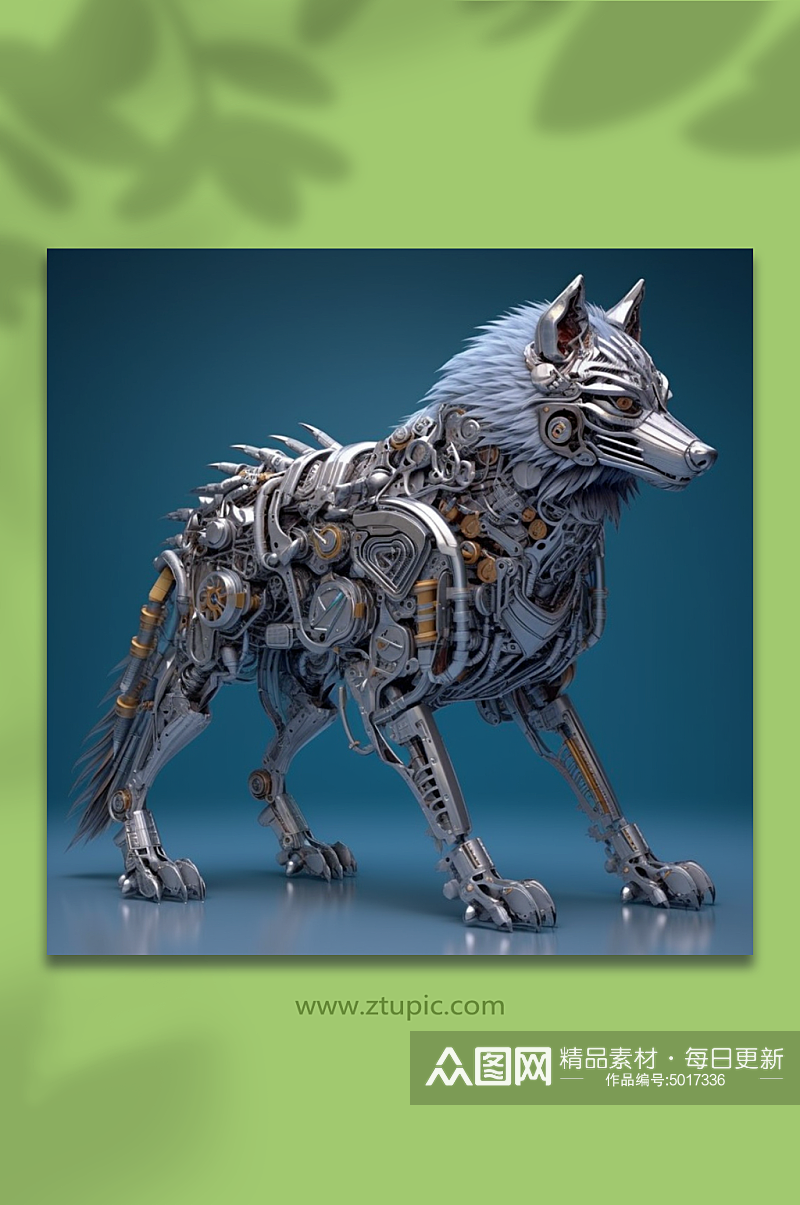 AI数字艺术机械狼动物形象素材