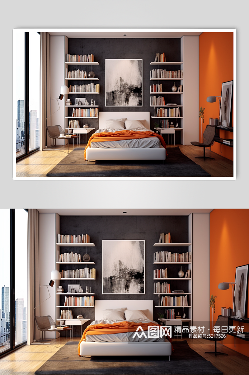 AI数字艺术现代化卧室风格素材