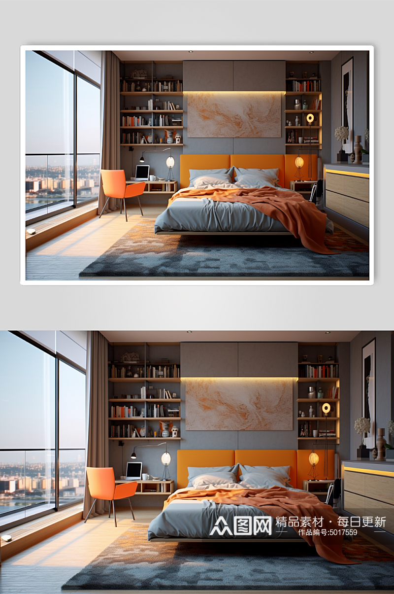 AI数字艺术现代化卧室风格素材
