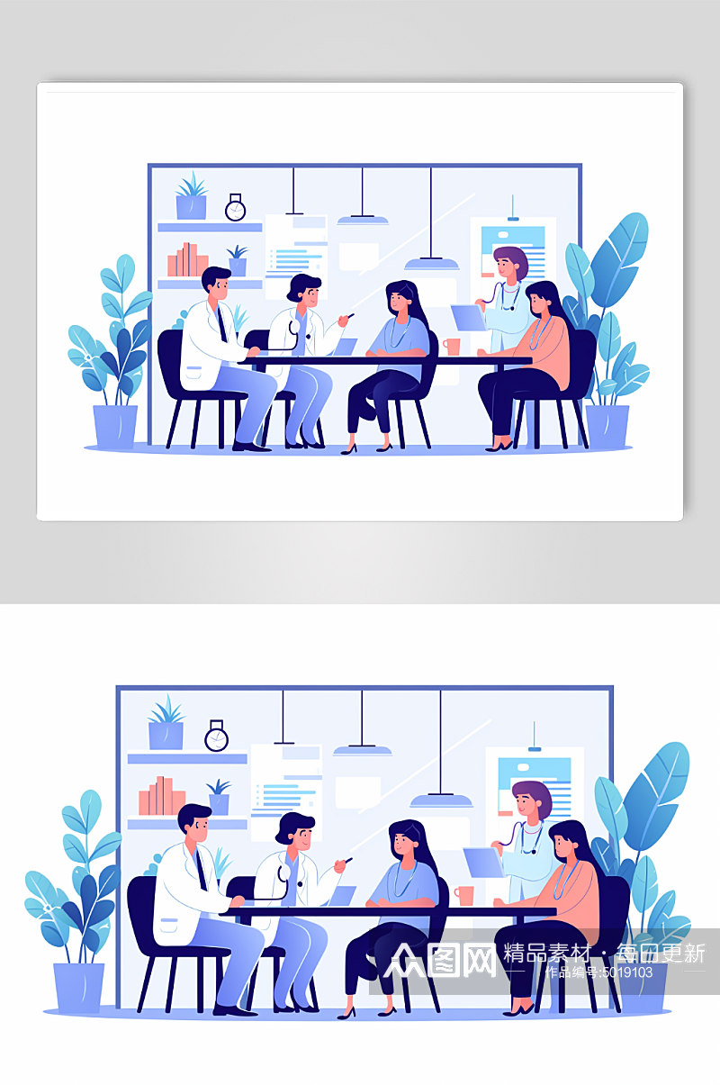 AI数字艺术扁平化医生给病人看病素材