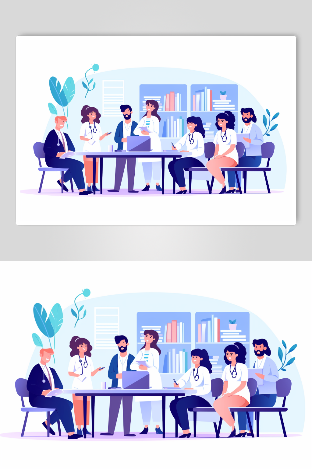 AI数字艺术扁平化医生在探讨工作素材