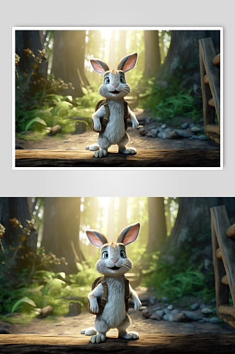 AI数字艺术拟人化森林中的兔子