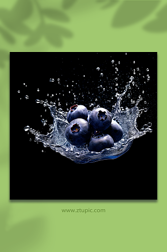 AI数字艺术水里新鲜的蓝莓