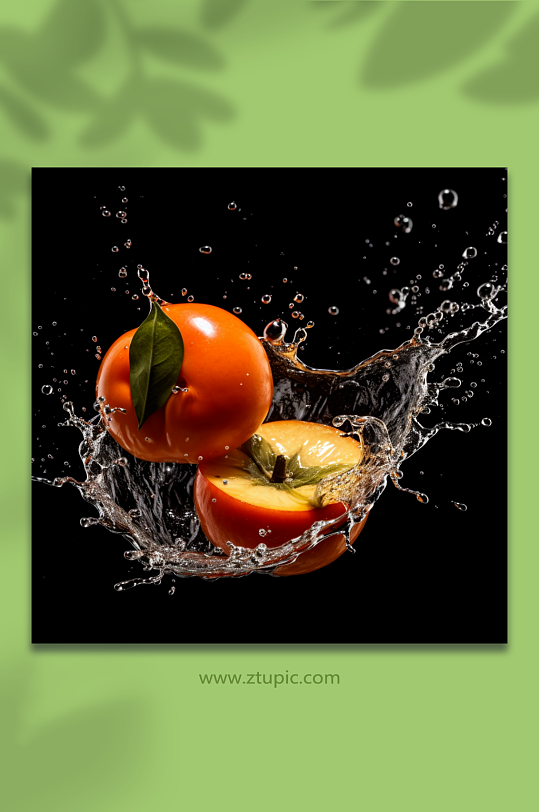 AI数字艺术水里的柿子水果