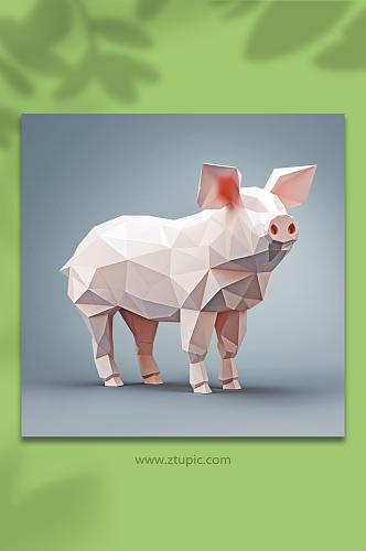 AI数字艺术晶格化猪动物形象