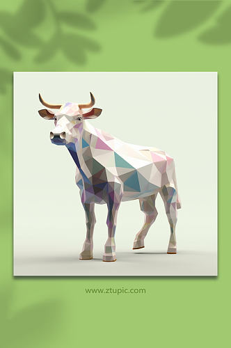 AI数字艺术晶格化牛动物形象