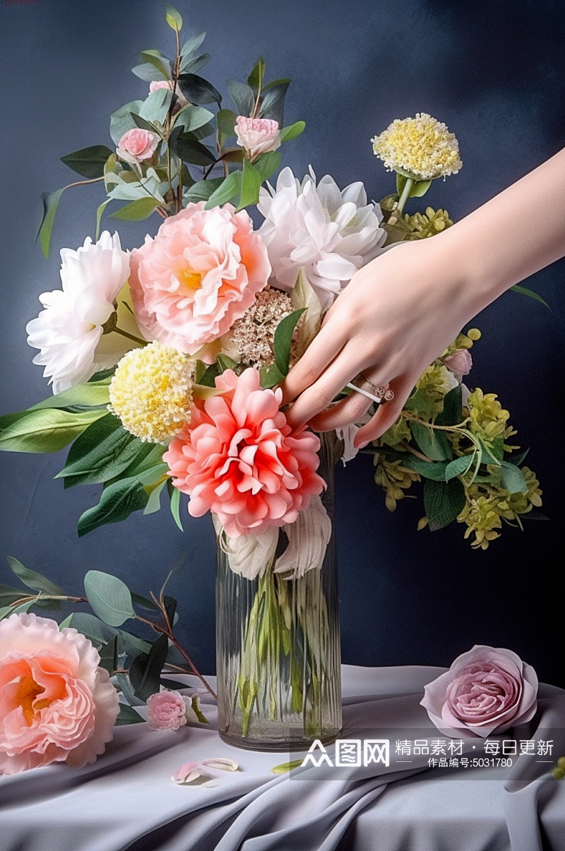 AI数字艺术花瓶里的美丽花朵素材