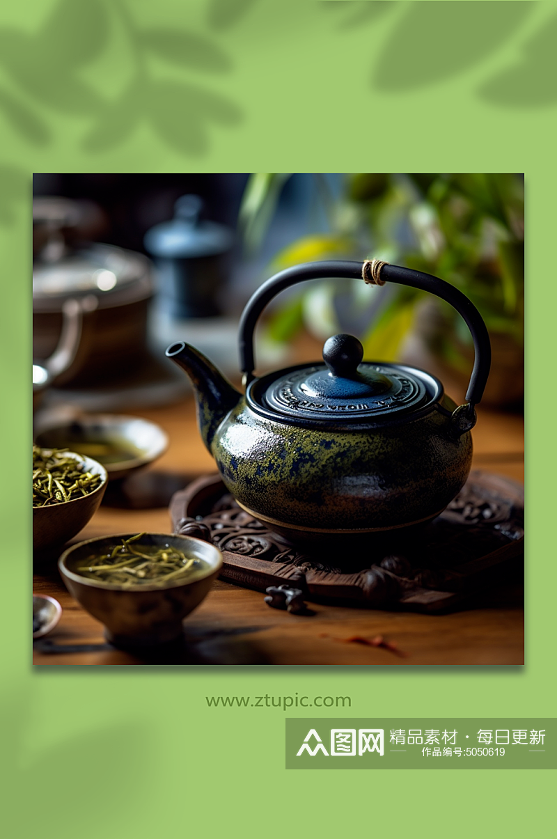 AI数字艺术饮茶文化摄影图素材