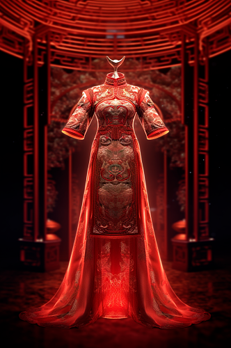 AI数字艺术红色旗袍摄影图片