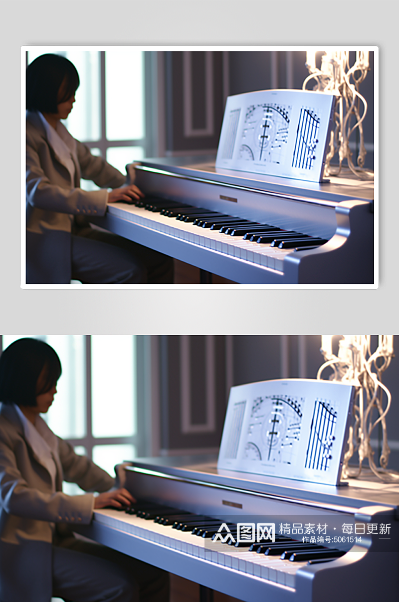 AI数字艺术钢琴插画图片素材