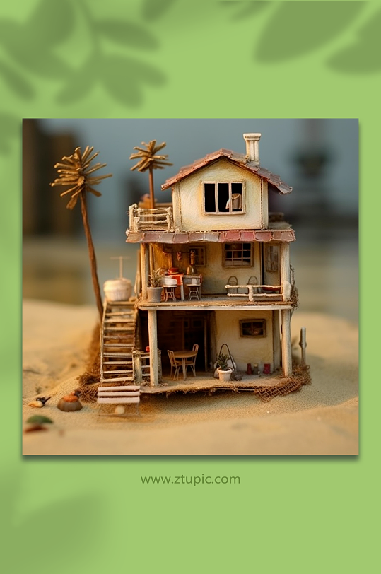 AI数字艺术模型房屋插画图片