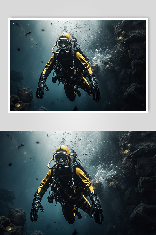 AI数字艺术潜水员插画图片