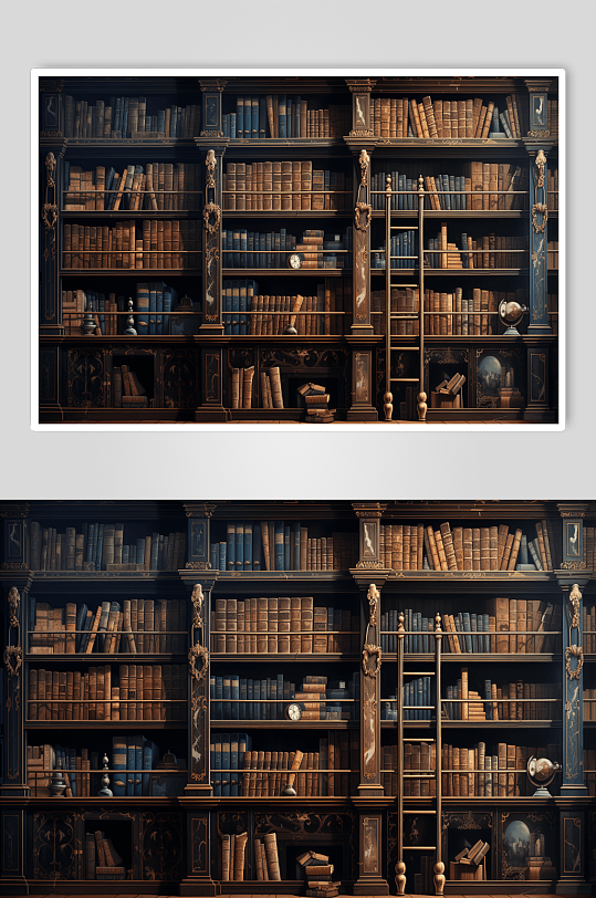 AI数字艺术书柜插画图片