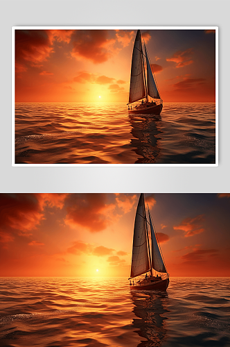 AI数字艺术帆船插画图片