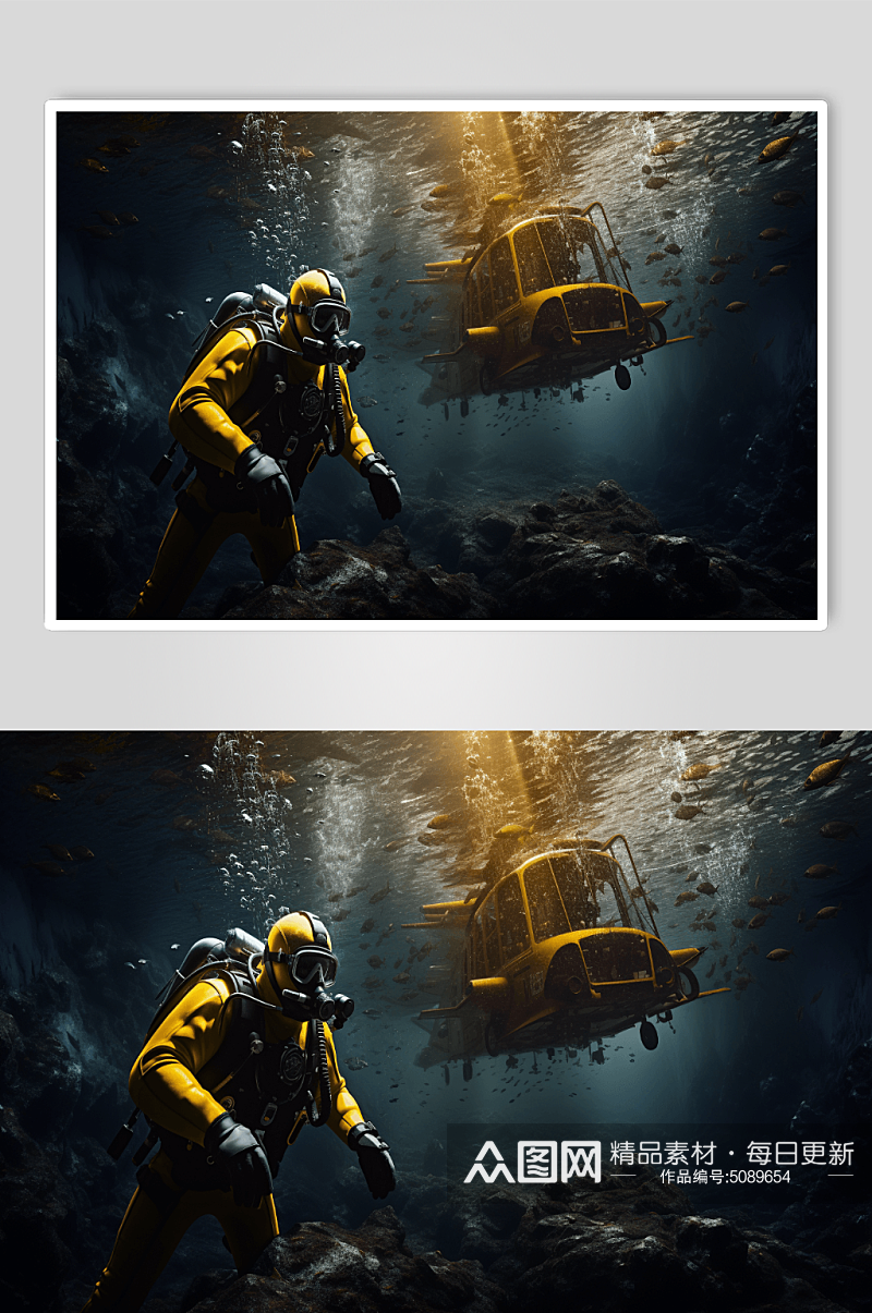 AI数字艺术海底潜水员图片素材