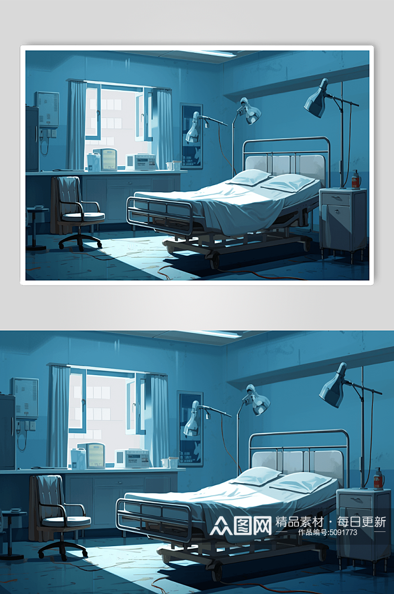 AI数字艺术室内医院病床图片素材