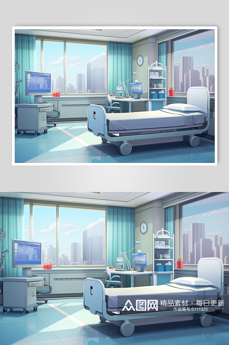 AI数字艺术医院病床图片素材