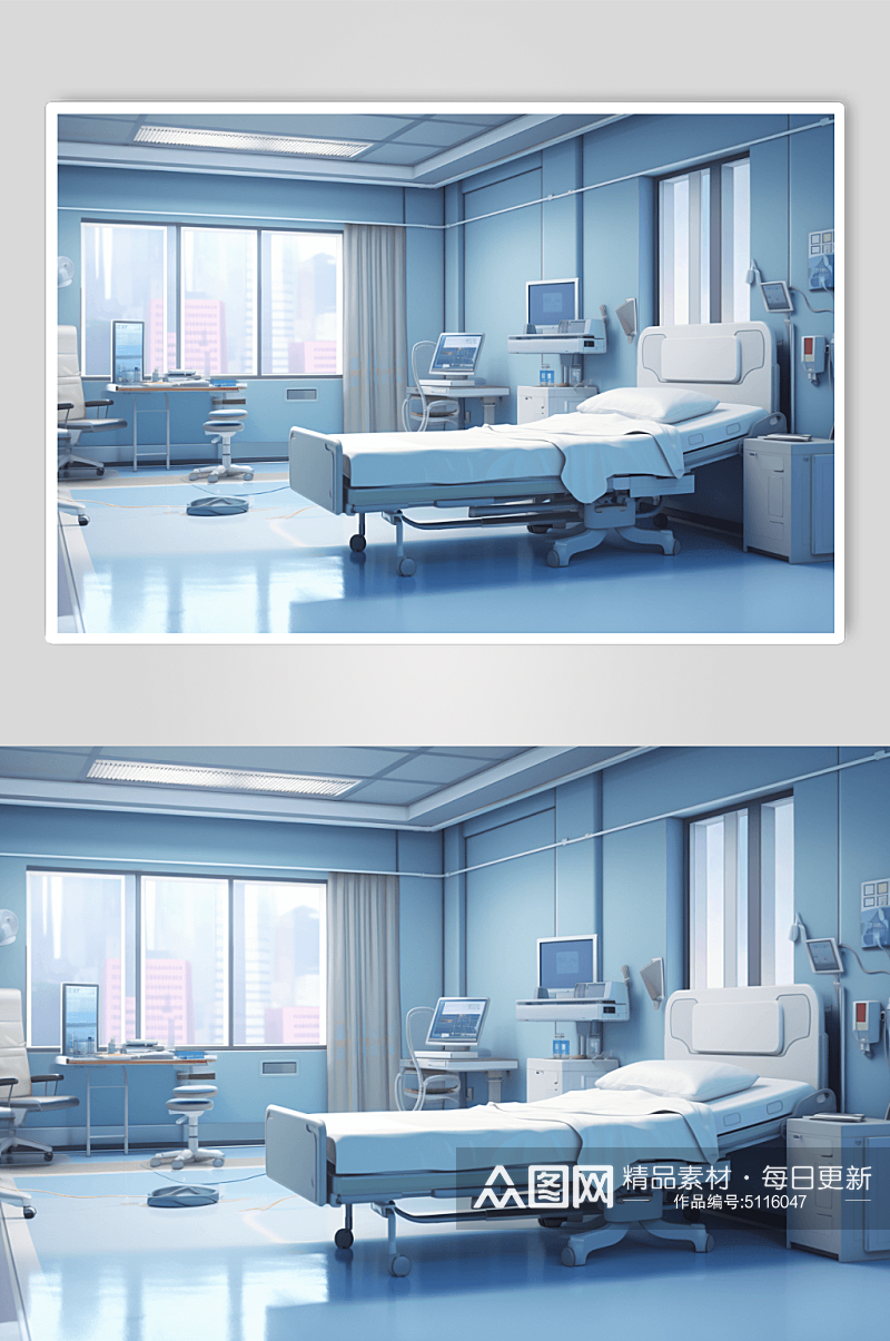 AI数字艺术医院病床绘画图片素材