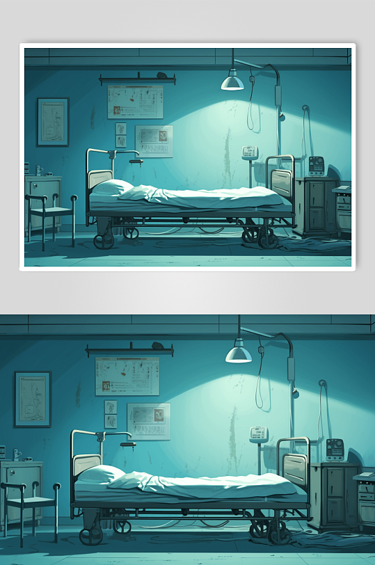AI数字艺术医院病床绘画图片