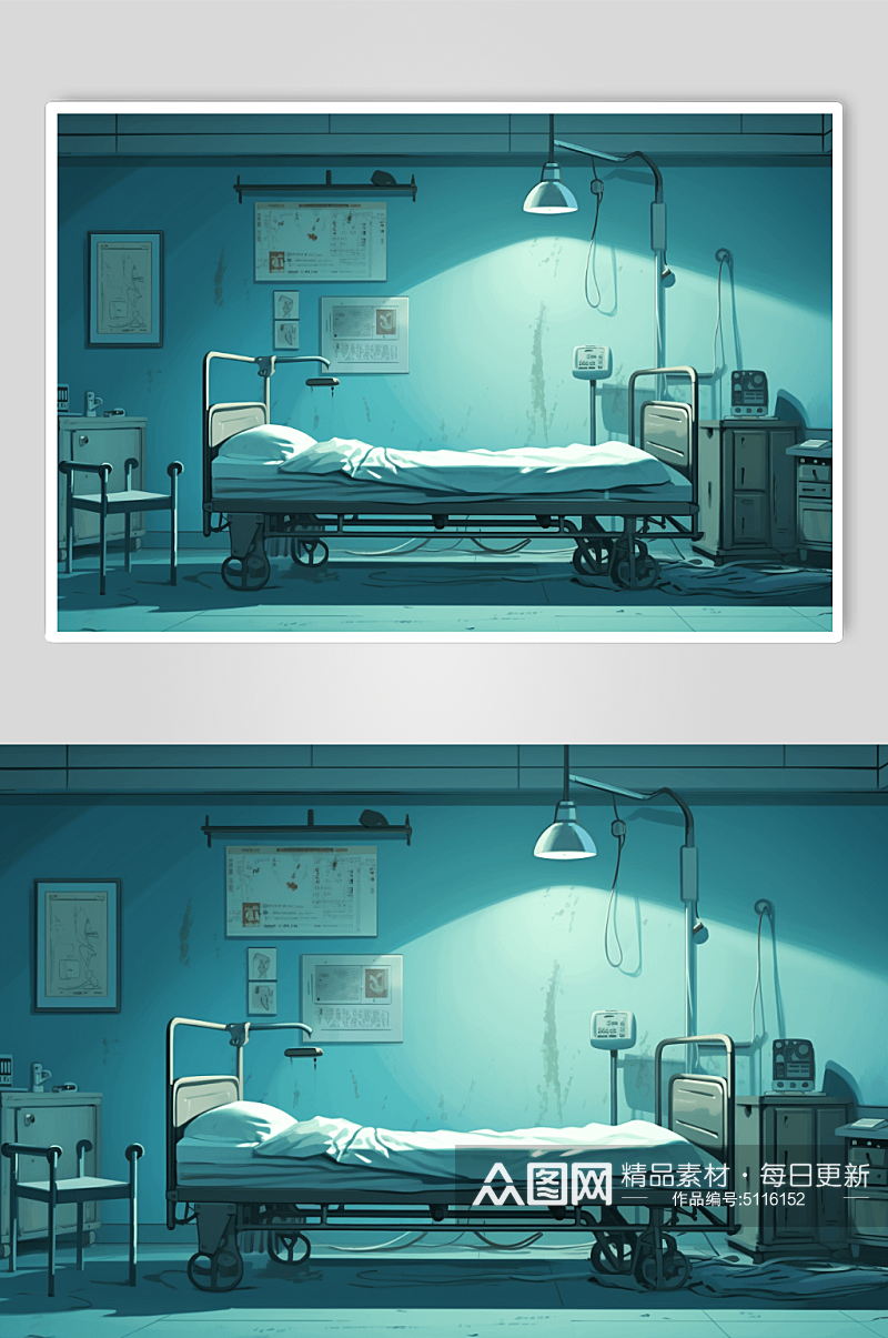 AI数字艺术医院病床绘画图片素材