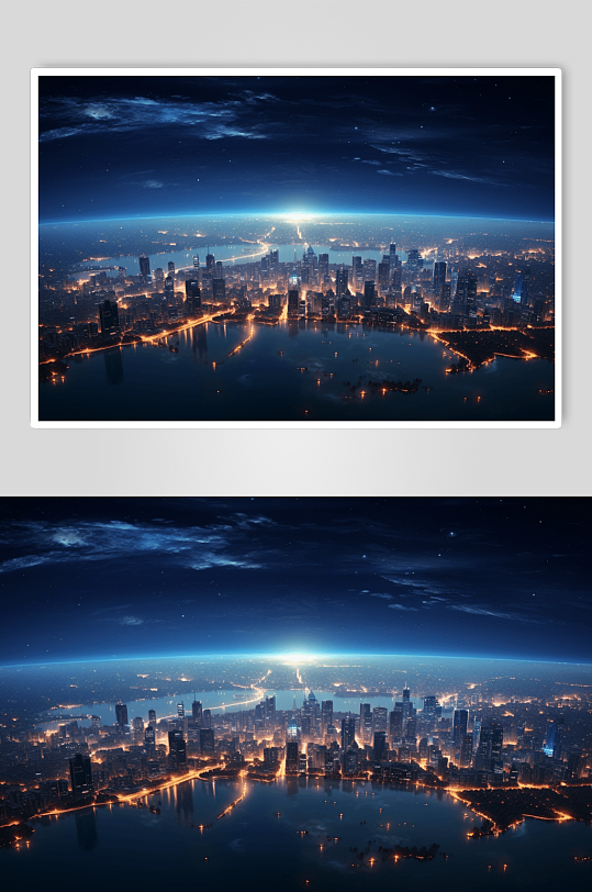 AI数字艺术城市夜景俯视图片