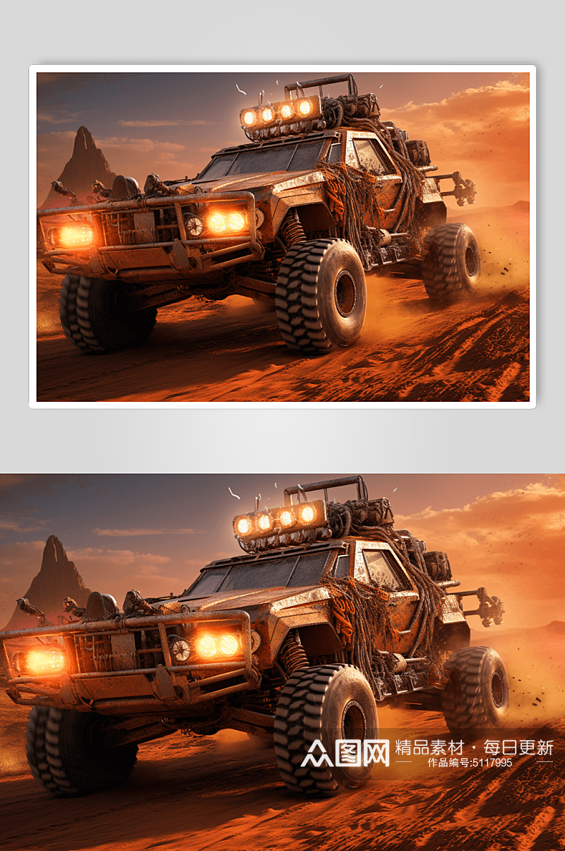 AI数字艺术沙漠景观人物汽车图片素材