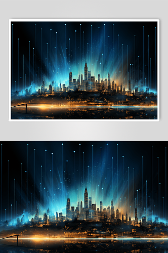 AI数字艺术夜晚城市景色图片
