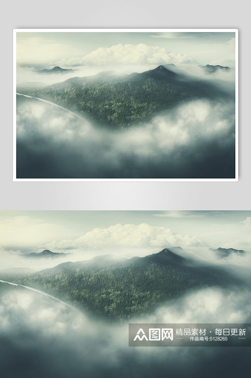 数字艺术云雾树林图片素材