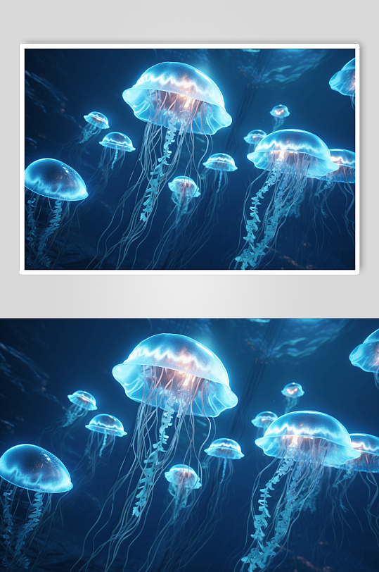 数字艺术透明漂游水母图片