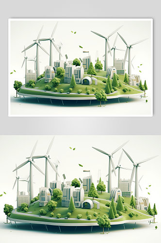 绿色风车城市数字艺术图片