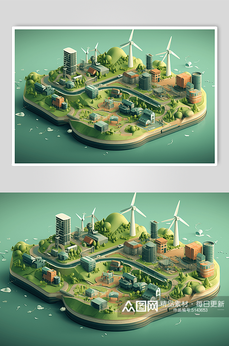 绿色风车城市数字艺术图片素材