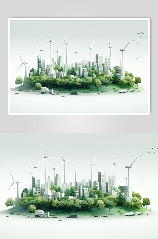 绿色风车城市数字艺术图片