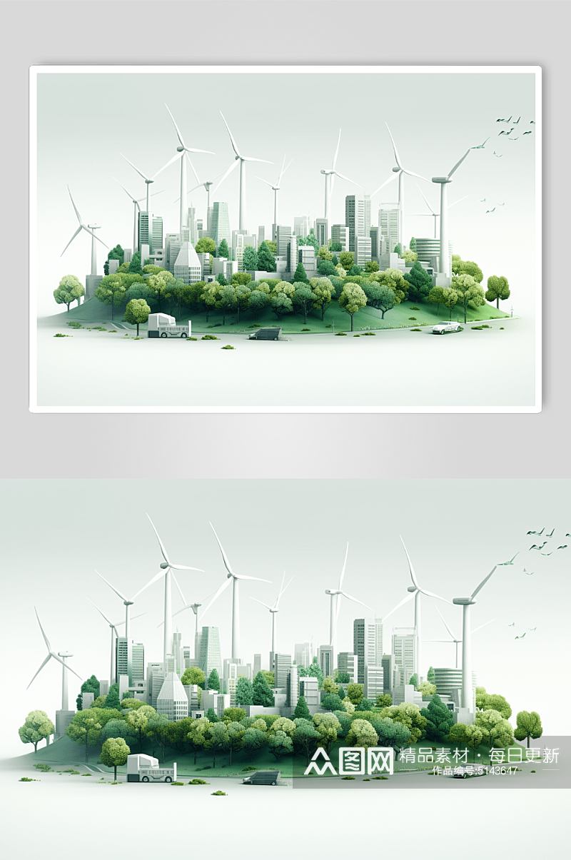 绿色风车城市数字艺术图片素材